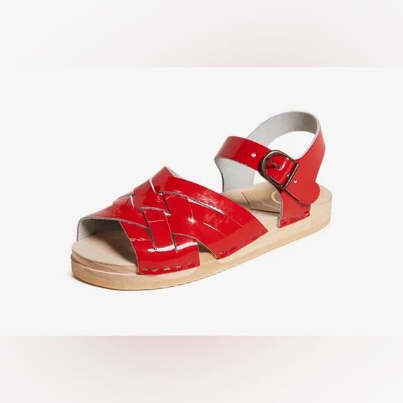 No. 6 Shoes - No.6 Red Patent Flat Huarache Clogs Leather Clog Strappy Sandals 39